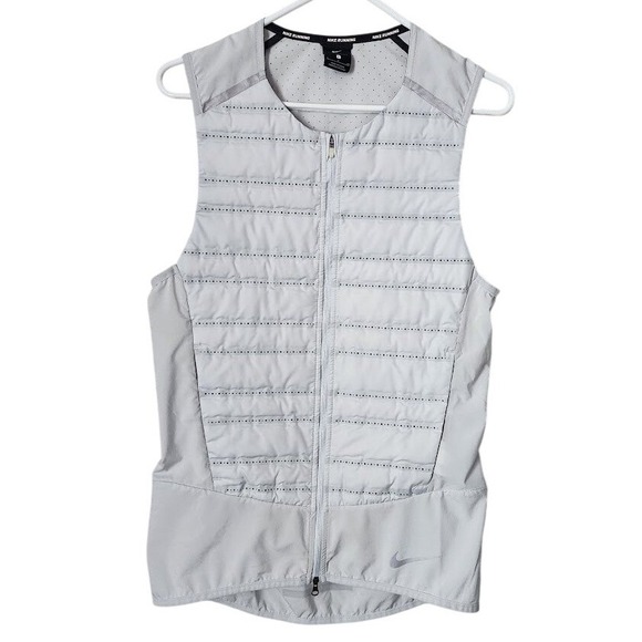 NIKE Aeroloft Running Vest Grey Lightweight Packable Goose Down Puffer S